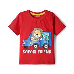 Babyhug Single Jersey Knit Half Sleeves T-Shirt & Shorts Set with Animal Safari Print - Red & Blue