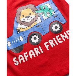 Babyhug Single Jersey Knit Half Sleeves T-Shirt & Shorts Set with Animal Safari Print - Red & Blue