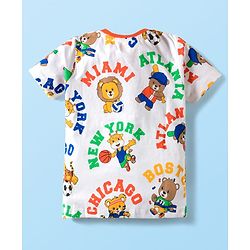 Babyhug Single Jersey Knit Half Sleeves T-Shirt & Shorts Set With Animal Print - White & Orange