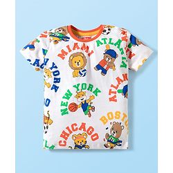 Babyhug Single Jersey Knit Half Sleeves T-Shirt & Shorts Set With Animal Print - White & Orange