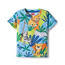 Babyhug Single Jersey Knit Half Sleeves T-Shirt & Shorts Set With Animal Print - Blue