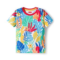 Babyhug Single Jersey Knit Half Sleeves T-Shirt & Shorts Set with Explore Text & Jungle Print - Red & Multicolor