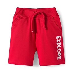 Babyhug Single Jersey Knit Half Sleeves T-Shirt & Shorts Set with Explore Text & Jungle Print - Red & Multicolor