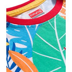 Babyhug Single Jersey Knit Half Sleeves T-Shirt & Shorts Set with Explore Text & Jungle Print - Red & Multicolor