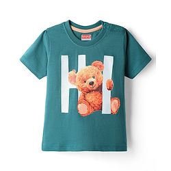 Babyhug Single Jersey Knit Half Sleeves T-Shirt and Shorts Set With Teddy Print - Dark Green