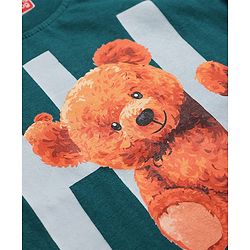 Babyhug Single Jersey Knit Half Sleeves T-Shirt and Shorts Set With Teddy Print - Dark Green