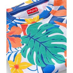 Babyhug Single Jersey Knit Half Sleeves T-Shirt & Shorts Set with Floral Print - Blue