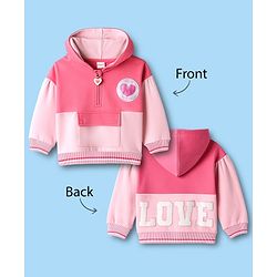Babyhug Cotton Knit Full Sleeves Hooded Cut & Sew Sweatshirt with Heart Patch Detailing - Pink