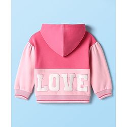 Babyhug Cotton Knit Full Sleeves Hooded Cut & Sew Sweatshirt with Heart Patch Detailing - Pink