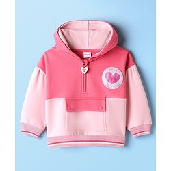 Babyhug Cotton Knit Full Sleeves Hooded Cut & Sew Sweatshirt with Heart Patch Detailing - Pink