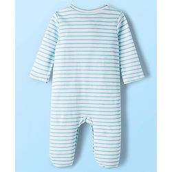 Babyhug Disney Interlock Knit Full Sleeves Footed Sleepsuits With Winnie the Pooh Graphics Pack Of 2 - White & Light Blue