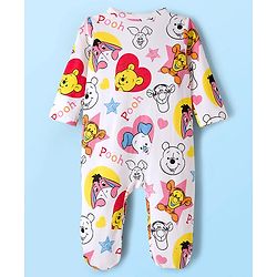 Babyhug Disney Interlock Knit Full Sleeves Footed Sleepsuits With Winnie the Pooh Graphics Pack Of 2 - White & Light Blue