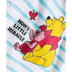 Babyhug Disney Interlock Knit Full Sleeves Footed Sleepsuits With Winnie the Pooh Graphics Pack Of 2 - White & Light Blue