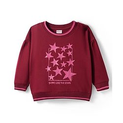 Babyhug Cotton Knit Full Sleeves Sweatshirt With Star Print - Maroon