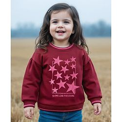 Babyhug Cotton Knit Full Sleeves Sweatshirt With Star Print - Maroon
