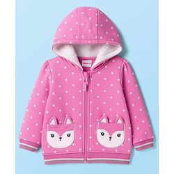 Babyhug Cotton Knit Full Sleeves Hooded Sweatjacket with Polka Dots Print - Pink