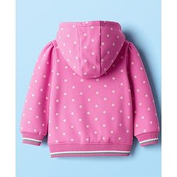 Babyhug Cotton Knit Full Sleeves Hooded Sweatjacket with Polka Dots Print - Pink