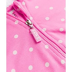 Babyhug Cotton Knit Full Sleeves Hooded Sweatjacket with Polka Dots Print - Pink