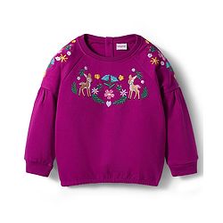 Babyhug Cotton Knit Full Raglan Sleeves Sweatshirt With Animal & Floral Embroidery - Purple