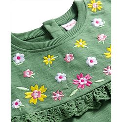 Babyhug Cotton Knit Full Sleeves Sweatshirt With Floral Embroidery - Green