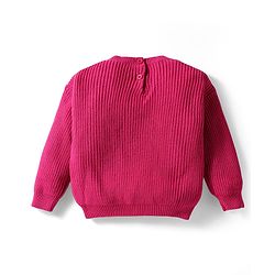 Babyhug Knit Full Sleeves Pullover Sweater with Floral Applique - Dark Pink