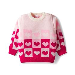 Babyhug Knitted Full Sleeves Pullover Sweater Set With Heart Design - Pink