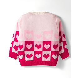 Babyhug Knitted Full Sleeves Pullover Sweater Set With Heart Design - Pink