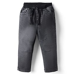 Babyhug Cotton Denim Full Length Solid Colour Jeans With Stretch - Black