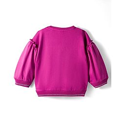 Babyhug Cotton Knit Full Drop Shoulder Volume Sleeves Sweatshirt with Floral Graphics & Butterfly Applique - Dark Pink