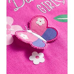 Babyhug Cotton Knit Full Drop Shoulder Volume Sleeves Sweatshirt with Floral Graphics & Butterfly Applique - Dark Pink