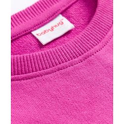 Babyhug Cotton Knit Full Drop Shoulder Volume Sleeves Sweatshirt with Floral Graphics & Butterfly Applique - Dark Pink