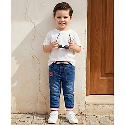 Babyhug Denim Full Length Washed Jeans with Stretch - Blue