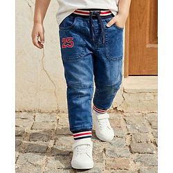 Babyhug Denim Full Length Washed Jeans with Stretch - Blue