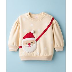 Babyhug Cotton Knit Full Sleeves Sweatshirt With Santa Claus Applique - Yellow