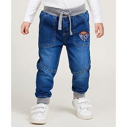 Babyhug Full Length Denim Washed Jeans with Stretch & Patch Detailing - Blue