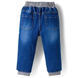 Babyhug Full Length Denim Washed Jeans with Stretch & Patch Detailing - Blue