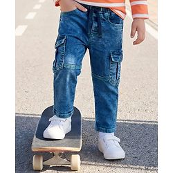 Babyhug Full Length Denim Washed Jeans with Stretch - Blue