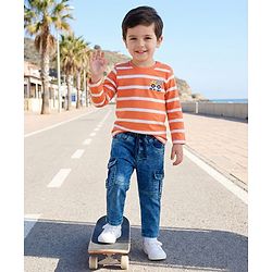 Babyhug Full Length Denim Washed Jeans with Stretch - Blue