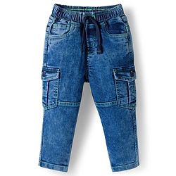 Babyhug Full Length Denim Washed Jeans with Stretch - Blue