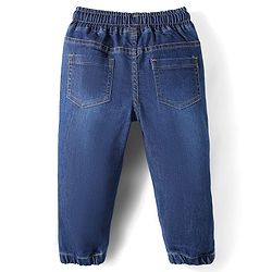 Babyhug Full Length Denim Washed Jeans with Stretch & Text Embroidery - Blue