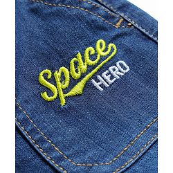 Babyhug Full Length Denim Washed Jeans with Stretch & Text Embroidery - Blue