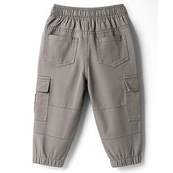Babyhug Twill Woven Full Length Solid Colour Trouser With Stretch - Grey