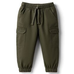 Babyhug Twill Woven Full Length Solid Colour Trouser Pant With Stretch - Olive Green