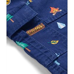 Babyhug Twill Woven Full Length Trouser Pant With Stretch & Tree Print - Navy Blue