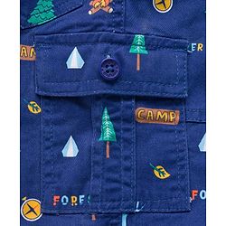 Babyhug Twill Woven Full Length Trouser Pant With Stretch & Tree Print - Navy Blue