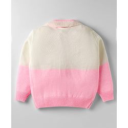 Babyhug Knit Full Sleeves Front Open Sweater Set With Cable Knit Design - Pink & White