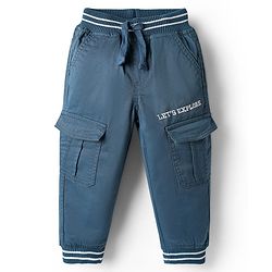 Babyhug Twill Woven Full Length Trouser Pant With Text Embriodery - Navy Blue