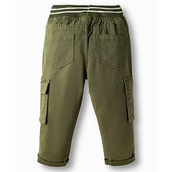 Babyhug Twill Woven Full Length Trouser With Stretch & Pockets - Olive Green