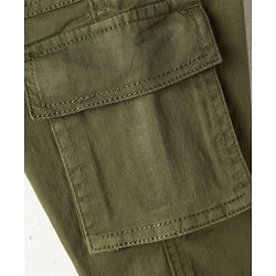 Babyhug Twill Woven Full Length Trouser With Stretch & Pockets - Olive Green