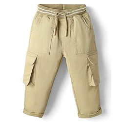 Babyhug Twill Woven Full Length Trouser With Stretch & Pockets - Olive Green